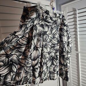 Style & Co. Black and White Floral A-Line Skirt